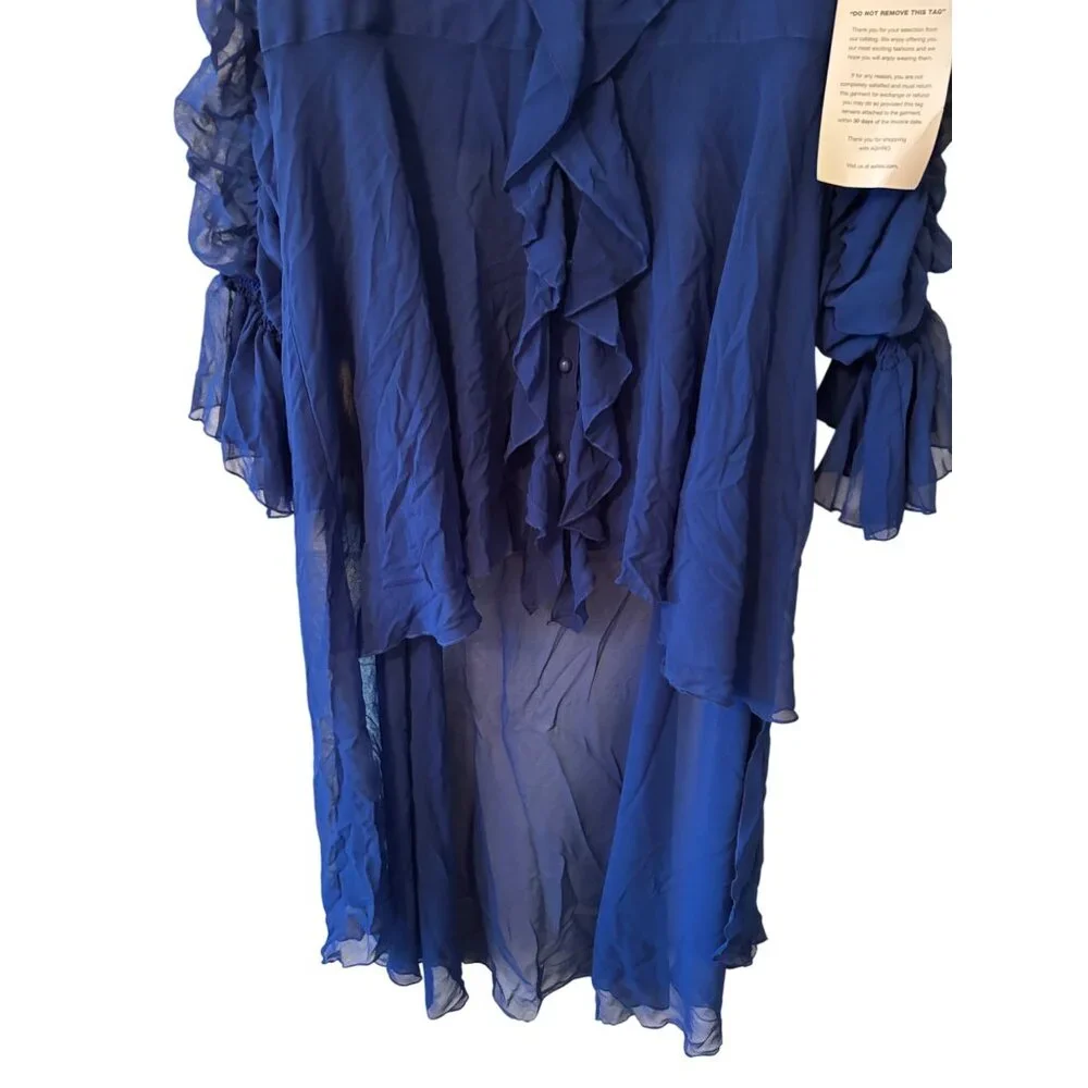 Ashro Womens Cobalt Blue Ruffled Long Sleeve Sheer Layered Dress - Picture 5 of 8